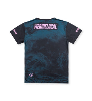 Back view of We Ride Local Hazard rashguard tee – quick‑dry surf shirt with UPF 50 protection.