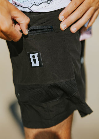 OVERSEAS BLACK HYBRID BOARDSHORTS