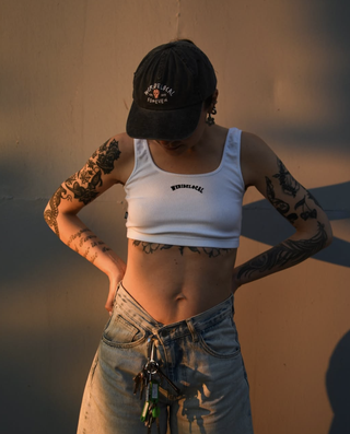 Typo White Ribbed Crop Top - WERIDELOCAL