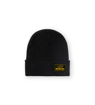 We Ride Local unisex black beanie made from 100% acrylic, featuring a hd woven patch on the front.