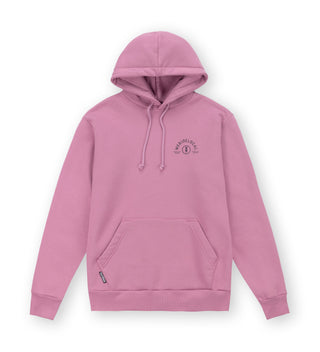 We Ride Local All Terrain Dusty Rose Hoodie – front view, rose hoodie with bold graphic print, unisex fit