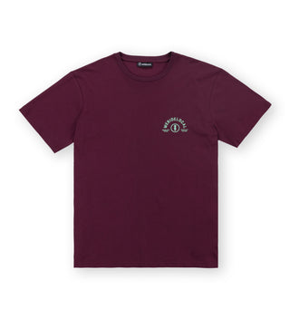 We Ride Local All Terrain Eggplant Tee – front view, eggplant colour, 100% cotton, unisex fit