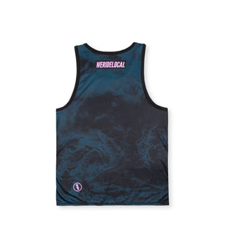 Back view of We Ride Local Azard sleeveless rashguard tank top – UPF 50 sun protection, quick‑dry polyester.