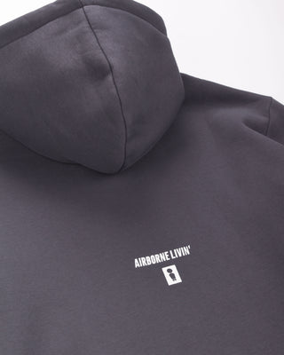 Back view of We Ride Local Big Shot Anthracite Hoodie – relaxed fit, unisex hoodie