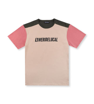 We Ride Local Colorblock Dark unisex tee – front view, 100% cotton, Made in Greece