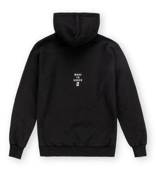 Back view of We Ride Local Division Black Hoodie 70% cotton - 30% polyester, made in Greece.