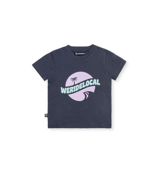 We Ride Local Funbadge anthracite kids tee – 100% cotton, circular logo print at the center, made in Greece