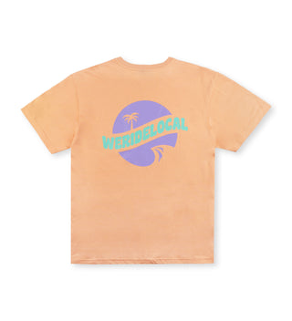 We Ride Local Funbadge peach unisex cotton t-shirt with silk-printed graphic on back