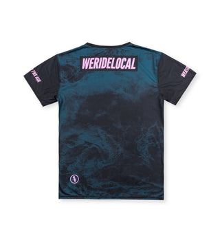 Back view of We Ride Local Hazard rashguard tee – quick‑dry surf shirt with UPF 50 protection.
