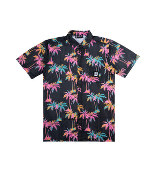 Black Joyride Shirt by We Ride Local featuring multicolor palm trees and logo on the front