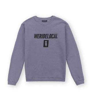 We Ride Local Low Rider Pale Violet Crewneck – front view with bold black logo, relaxed fit unisex streetwear