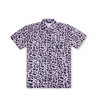 We Ride Local pink leopard shirt with breathable fabric and loose fit, featuring pink and black leopard print
