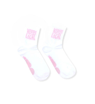 We Ride Local Surf Days white/pink short socks – 70% cotton, 20% polyamide, 10% elastane, made in Greece, perfect for sunny summer walks
