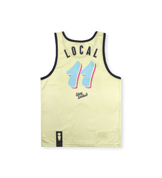 Back view of We Ride Local Team Banana jersey – breathable mesh with loose fit and number 11 printed on the back.