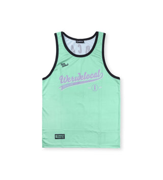 We Ride Local Team Mint jersey – front view, breathable mesh with loose fit and We Ride Local logo stamped in the center.