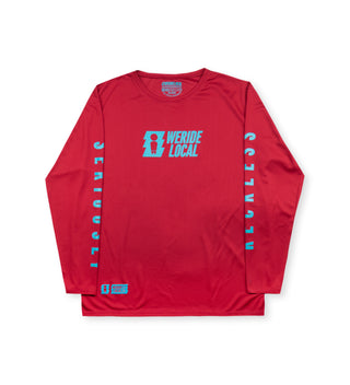 We Ride Local Thunder Burgundy long sleeve rashguard for men – UPF 50 sun protection, quick-dry fabric.