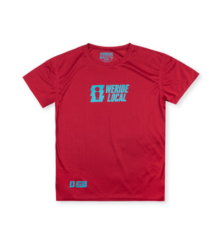 We Ride Local Thunder Burgundy short sleeve rashguard tee – UPF 50 sun protection, quick‑dry polyester.