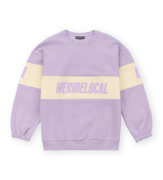We Ride Local Lilac and Yellow Color Combo Sweatshirt – front view, bold colorblock design.