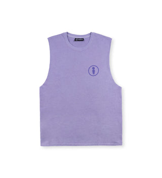 We Ride Local UNION raw cut tank top in pigment-dyed lilac color, sleeveless unisex style with silk printed graphic, made in Greece.