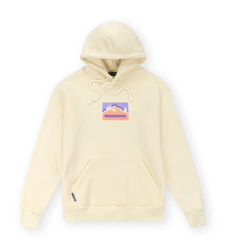 We Ride Local Wild Rides Banana Hoodie – front view with mountain graphic, banana yellow colour, unisex streetwear